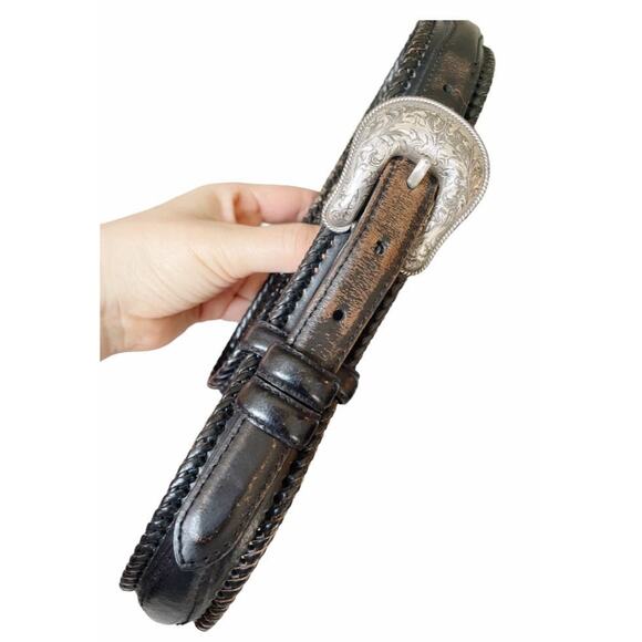 Genuine Black Leather Belt | Concho Buckle | Size 42 - Picture 3 of 7